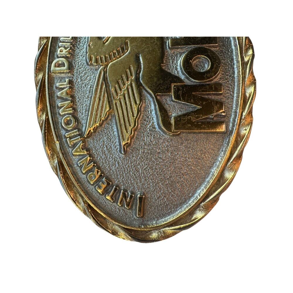 MOBIL Gas Oil International Drilling Services Pegasus Vintage Brass Belt Buckle - Picture 2 of 6